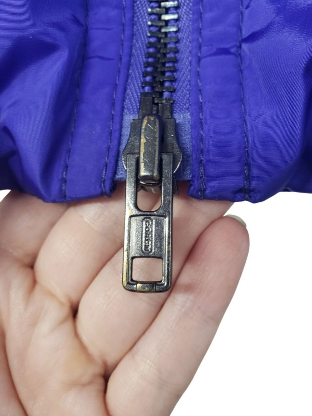 Coach $348 Purple Puffer Leather Shearling Collar Down Jacket Womens S - Picture 6 of 16